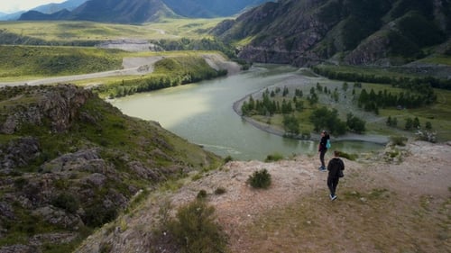 Stunning Aerial View of River and Mountain Landscape