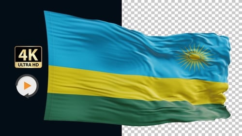 Rwanda National Flag Waving on Black Background