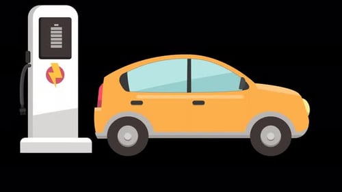 Flat Design Electric Car Charging Station Animation