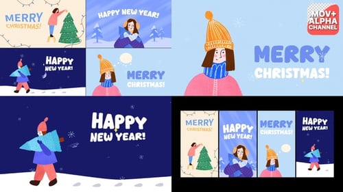 Festive Illustrated Christmas New Year Character Greetings