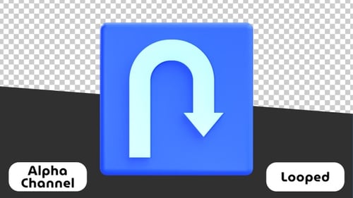Animated U-Turn Arrow Directional Sign Icon | Alpha Channel
