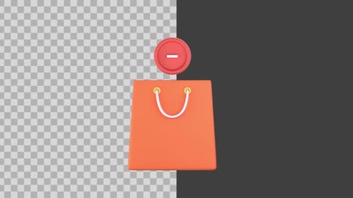 3D Animated Shopping Bag with Minus Sign Icon
