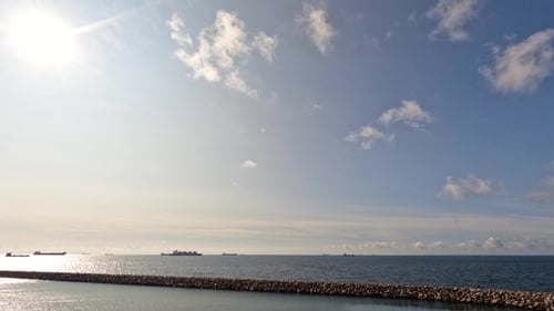 Dramatic sky. The sea, the horizon. Timelapse. Time lapse of fast flying clouds in the sky.