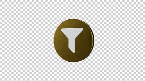 3D Spinning Gold Filter Icon Loop with Alpha Channel