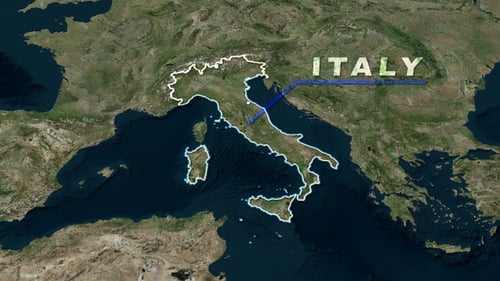 Animated World Map Zoom to Italy with Outline and Text Reveal