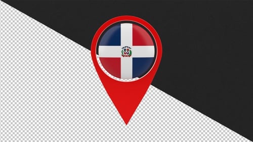 3D Dominican Republic Flag Map Pin Reveal