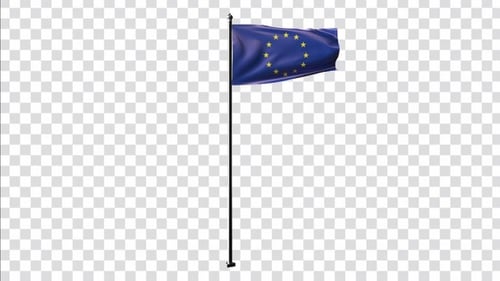 Waving European Union Flag on Pole Animation
