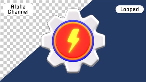 3D Energy Gear with Lightning Bolt Power | Alpha Channel