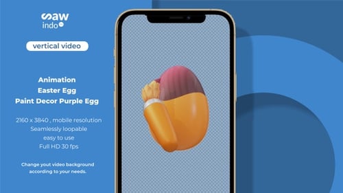 3D Animation Vertical Easter Egg Paint Decor Purple Red Egg Loop 4K No Background