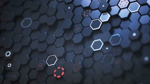 Honeycomb glowing pattern. Abstract futuristic technology design. Seamless loop 3D render animation