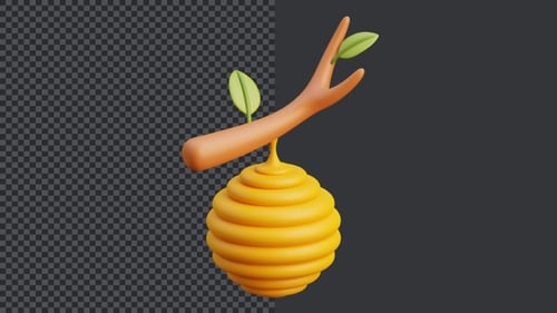 Stylized 3D Beehive Forming And Disappearing With Branch