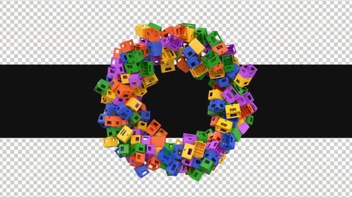 Colorful 3D Crates Forming Rotating Circle Logo Reveal
