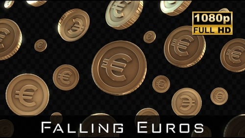 3D Gold Euro Coins Floating Seamless Loop Animation