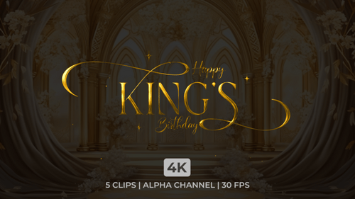 Elegant Golden Happy King's Birthday Text Animation