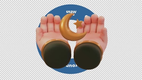 Animation 3D Mains levées en prière avec un croissant de lune — Faith Loop sans arrière-plan