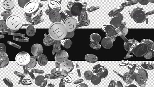 3D Silver Coins Flying On Alpha Loop