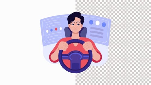 Person Driving An Ai Powered Car With A Holograph Animation Alpha Channel