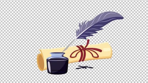 Ink With Feather Roll Parchment Poetry Animation 1080p