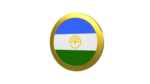 Bandera de Bashkortostán con forma de moneda dorada en forma de lazo Alpha