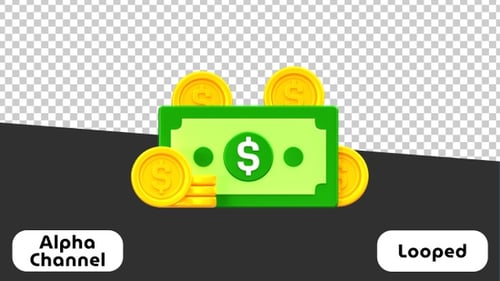 3D Stylized Dollar Bills and Gold Coin Piles | Alpha Channel