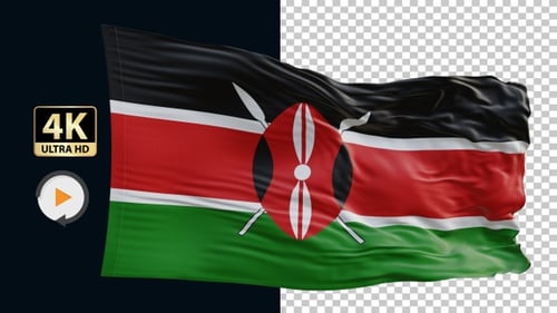Realistic 3D Kenyan Flag Waving Animation with Alpha Channel