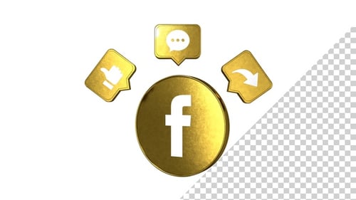 Animated 3D Golden Facebook Social Media Icons Pack