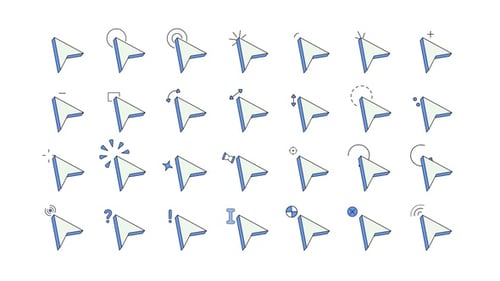 Cursor pointer neubrutalism UI elements animation set