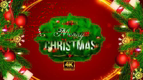 Christmas Holiday Background with Animated Decorations and Golden Frame