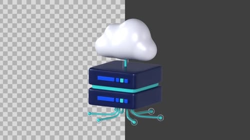 Animated 3D Cloud Server Icon Rotating