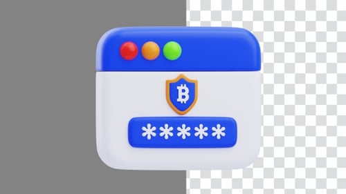 3D Animation of Blockchain Password Secures Bitcoin Assets | Alpha Channel