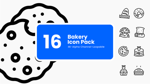 Animated Bakery Line Icons – Baking Tools & Treats (16 MOV Files, 4K)