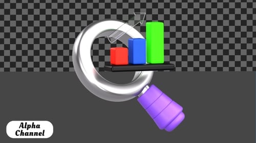 3D Market Analysis Magnifying Glass and Chart Animation | Alpha Channel