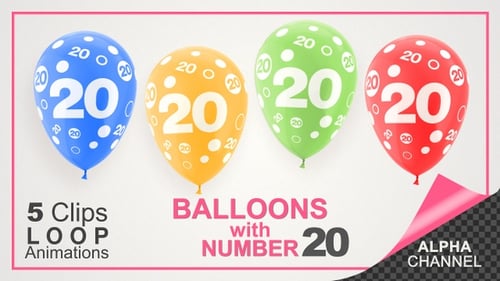 Number 20 Celebration Balloons Looping Animation