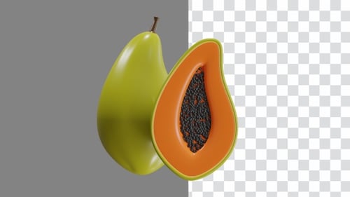 Rotating 3D Papaya Fruit with Half Section Animation
