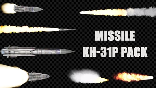 Realistic Flying Missile with Smoke and Fire Exhaust Trail