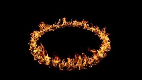 Realistic Fire Ring Loop Animation on Black Background