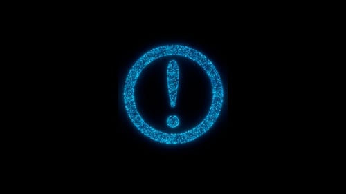 Vertical video blue neon digital exclamation point hologram loop animation