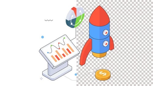 Business Strategy Planning With Rocket Animation Alpha Channel