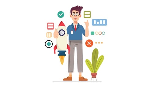 Animated Business Startup Launch with Rocket Concept