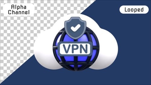 3D VPN Security with Shield and Globe Protection | Alpha Channel