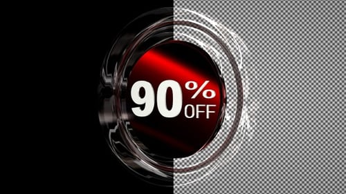Glass circle with discount text - 90 percent off, Alpha Channel, Exclusive, Looped