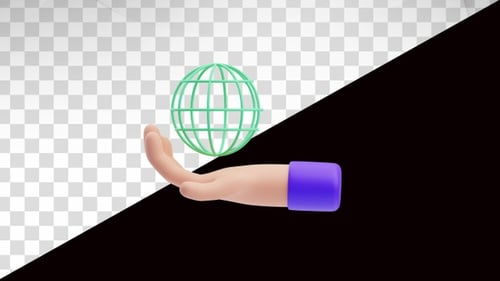 3D-Animation rund um das globale Technologie-Netzwerk in der Hand