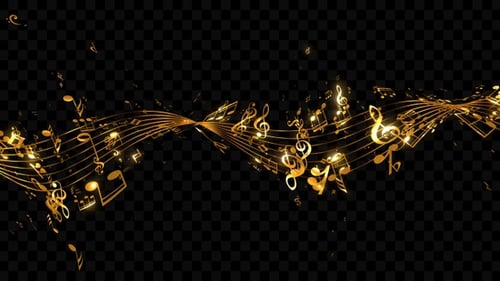 Elegant Golden Music Notes Staff Flowing Animation Overlay