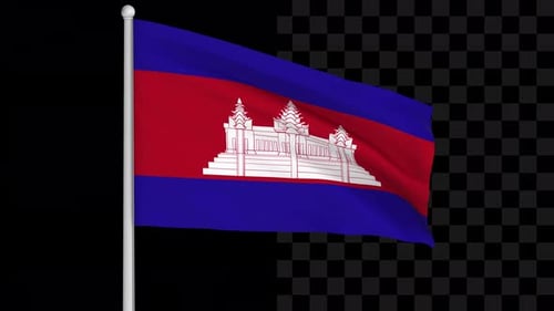 Realistic Cambodia Flag Waving on Flagpole