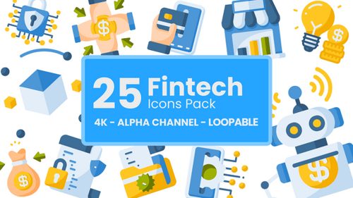 Animated Flat Design Fintech Icons Pack