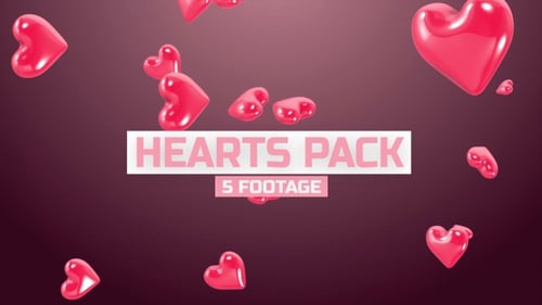 Glossy 3D Hearts Floating Down Animation