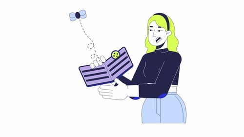 Unhappy caucasian woman with empty wallet line 2D animation
