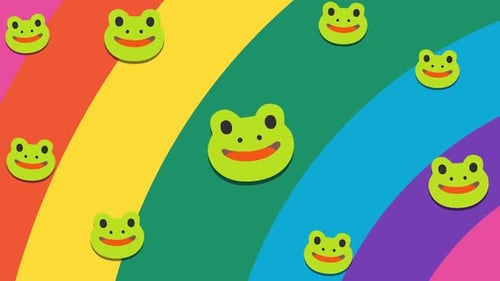 Colorful Animated Rainbow Background with Cartoon Frogs