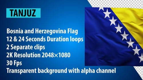 Waving Bosnia and Herzegovina Flag Animation with Alpha Channel