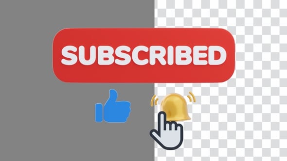 3D Animation of Pressing Subscribe Button with Like Button and ...